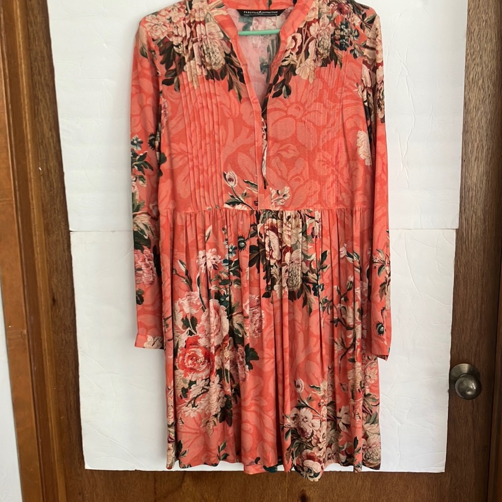Peruvian Connection Coral Floral Long Sleeve Dress